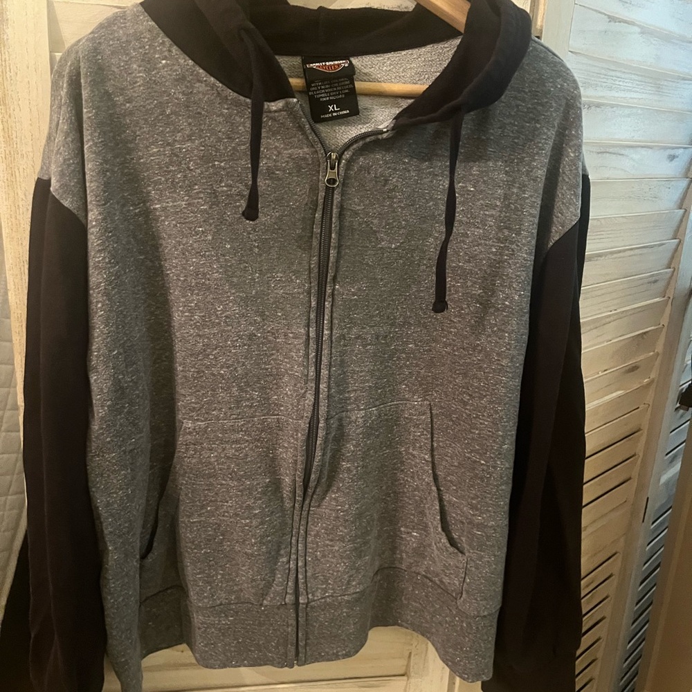 Harley-Davidson Gray and Black Zip-Up Sweater
